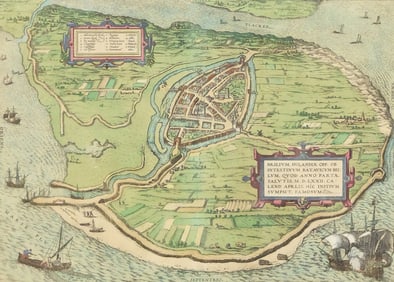 CIVITATES ORBIS TERRARUM VIEW OF BRIELLE HAND-COLORED ENGRAVING