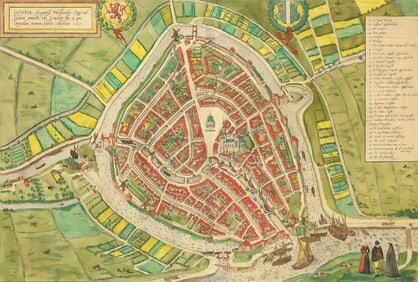 CIVITATES ORBIS TERRARUM HAND-COLORED ENGRAVING, MAP OF GOUDA