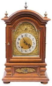 GERMAN CARVED OAK & GILT METAL BRACKET CLOCK