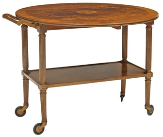 FRENCH FLORAL MARQUETRY DROP-LEAF SERVICE TROLLEY/ BAR CART