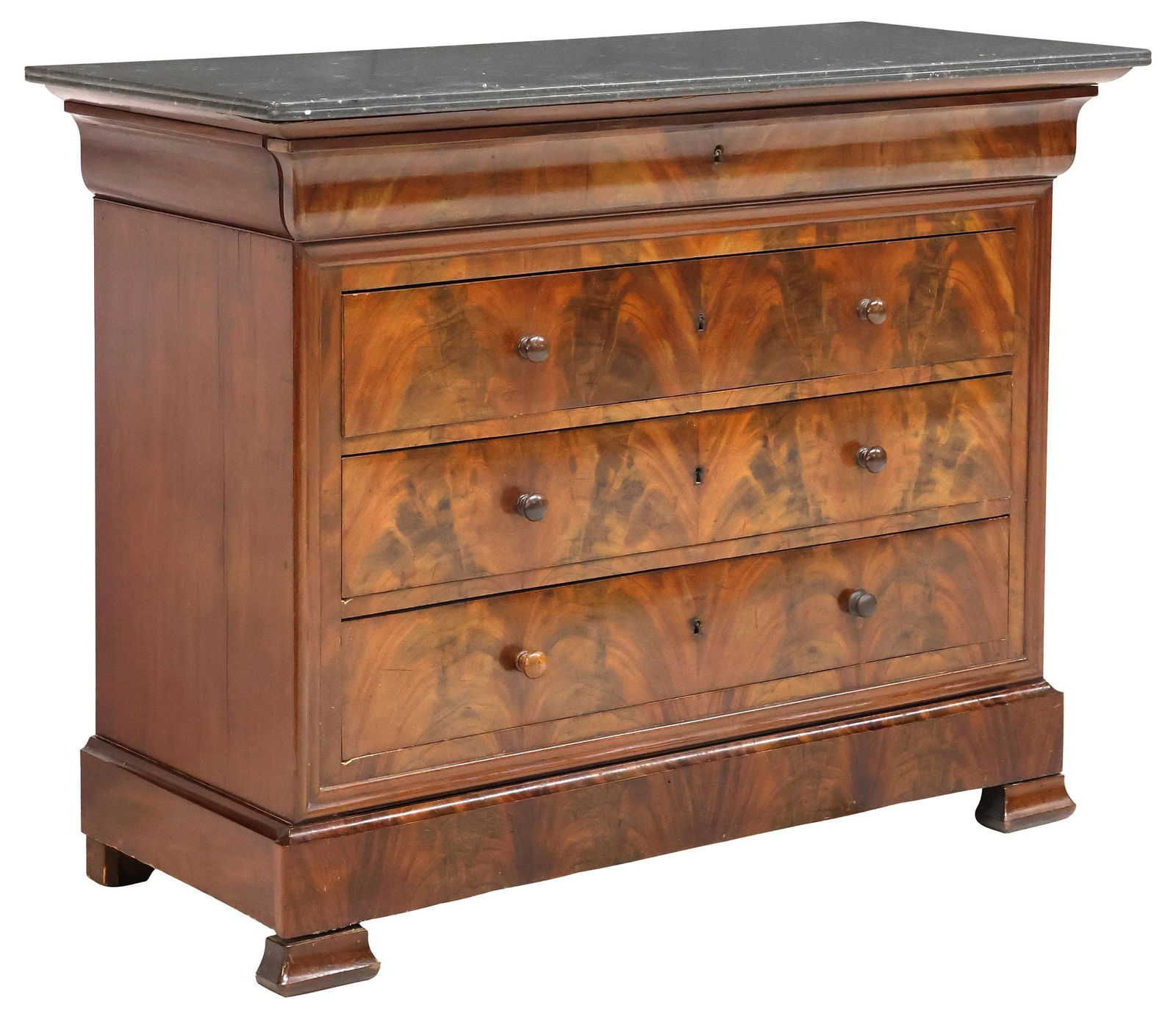 FRENCH LOUIS PHILIPPE MARBLE-TOP FLAME MAHOGANY COMMODE (1 of 5)