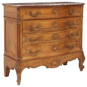LOUIS XV STYLE MARBLE-TOP CARVED WALNUT COMMODE