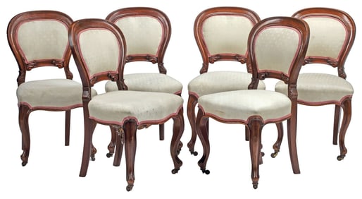 (6) FRENCH LOUIS PHILIPPE UPHOLSTERED MAHOGANY DINING CHAIRS