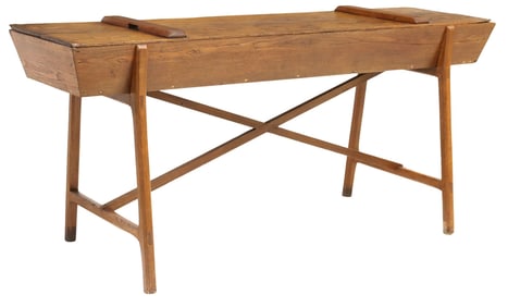 LARGE FRENCH PROVINCIAL OAK DOUGH BIN ON STAND, 74"L