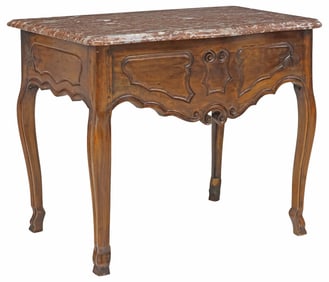 FRENCH PROVINCIAL MARBLE-TOP WALNUT CONSOLE TABLE