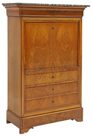 FRENCH LOUIS PHILIPPE MARBLE-TOP BURLED WALNUT FALL-FRONT SECRETARY