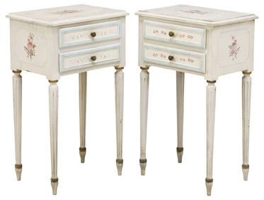 (2) FRENCH LOUIS XVI STYLE PAINTED TWO-DRAWER NIGHTSTANDS