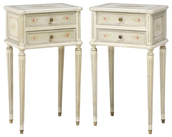 (2) FRENCH LOUIS XVI STYLE PAINTED TWO-DRAWER NIGHTSTANDS