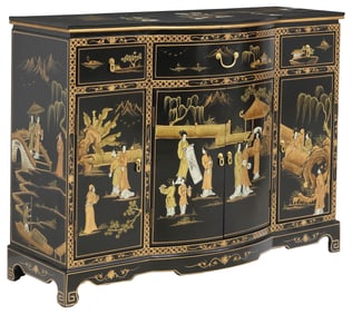 CHINOISERIE DECORATED BREAKFRONT SIDEBOARD