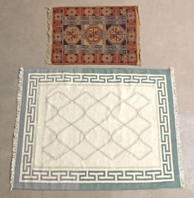 (2) ESTATE HAND-TIED SCATTER RUG & FLATWOVEN KILIM RUG