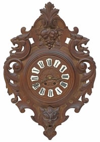 FRENCH RENAISSANCE REVIVAL CARVED OAK WALL CLOCK