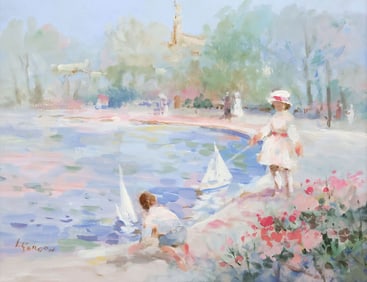 LOU GORDON (TEXAS, 20TH C.) IMPRESSIONISTIC PAINTING, DAY SAILING, 14" X 18"