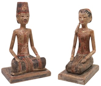 (2) INDONESIAN PARCEL-GILT LACQUER 'LORO BLONYO' WEDDING FIGURES