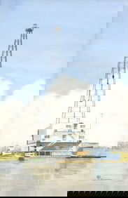 DICK DILLINGHAM (TEXAS, D.2013) WATERCOLOR PAINTING, OIL PLATFORM