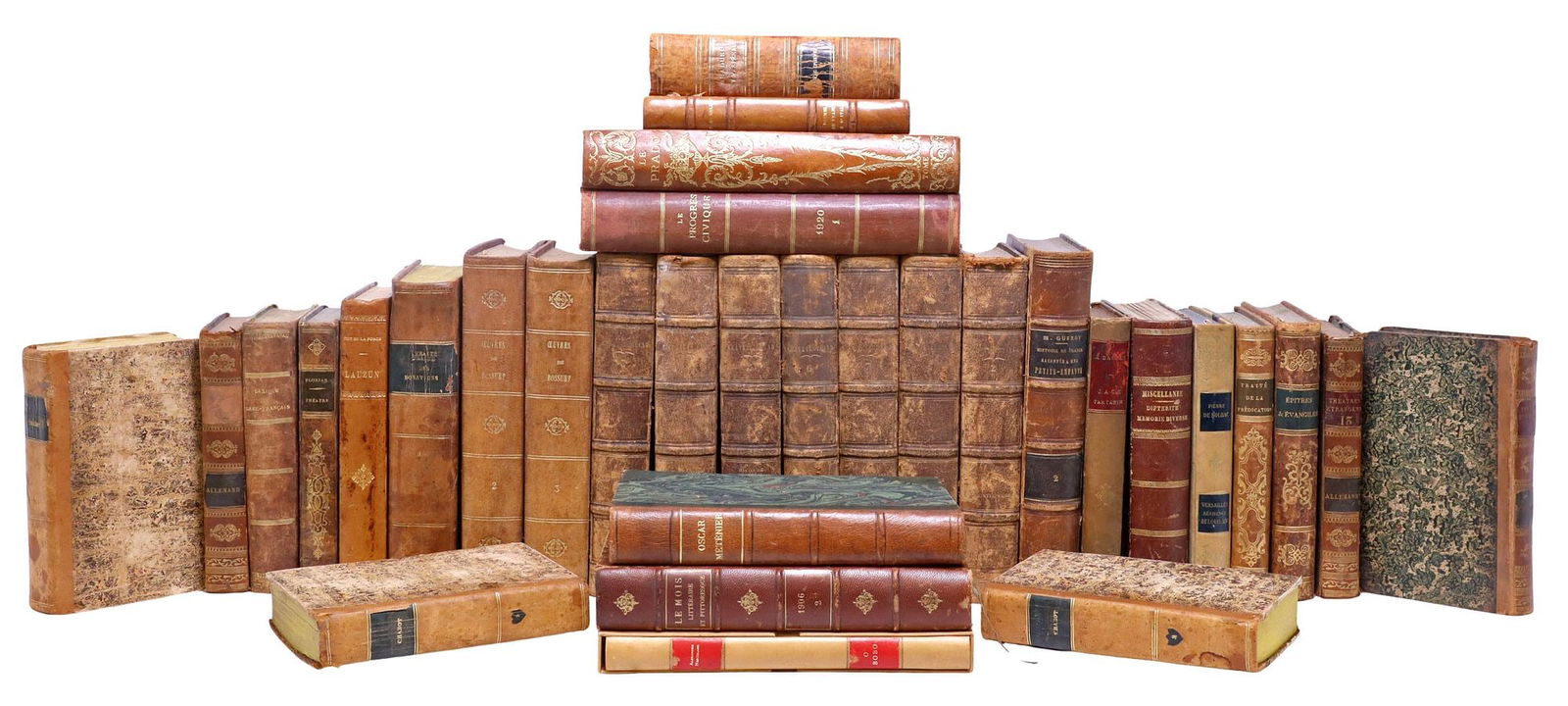 (32) FRENCH LEATHER-BOUND LIBRARY SHELF BOOKS, LITERATURE & DRAMA (1 of 4)