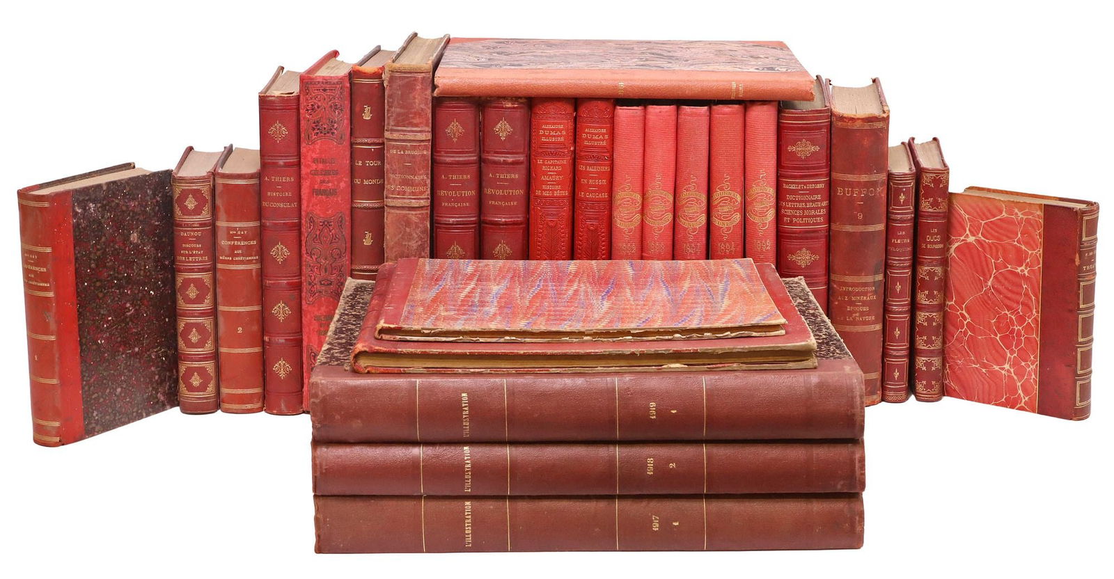 (27) FRENCH LEATHER-BOUND LIBRARY SHELF BOOKS, ILLUSTRATED WWI-ERA PERIODICALS (1 of 4)