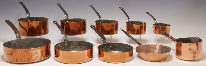 (10) FRENCH COPPER & IRON POURING SAUCEPANS