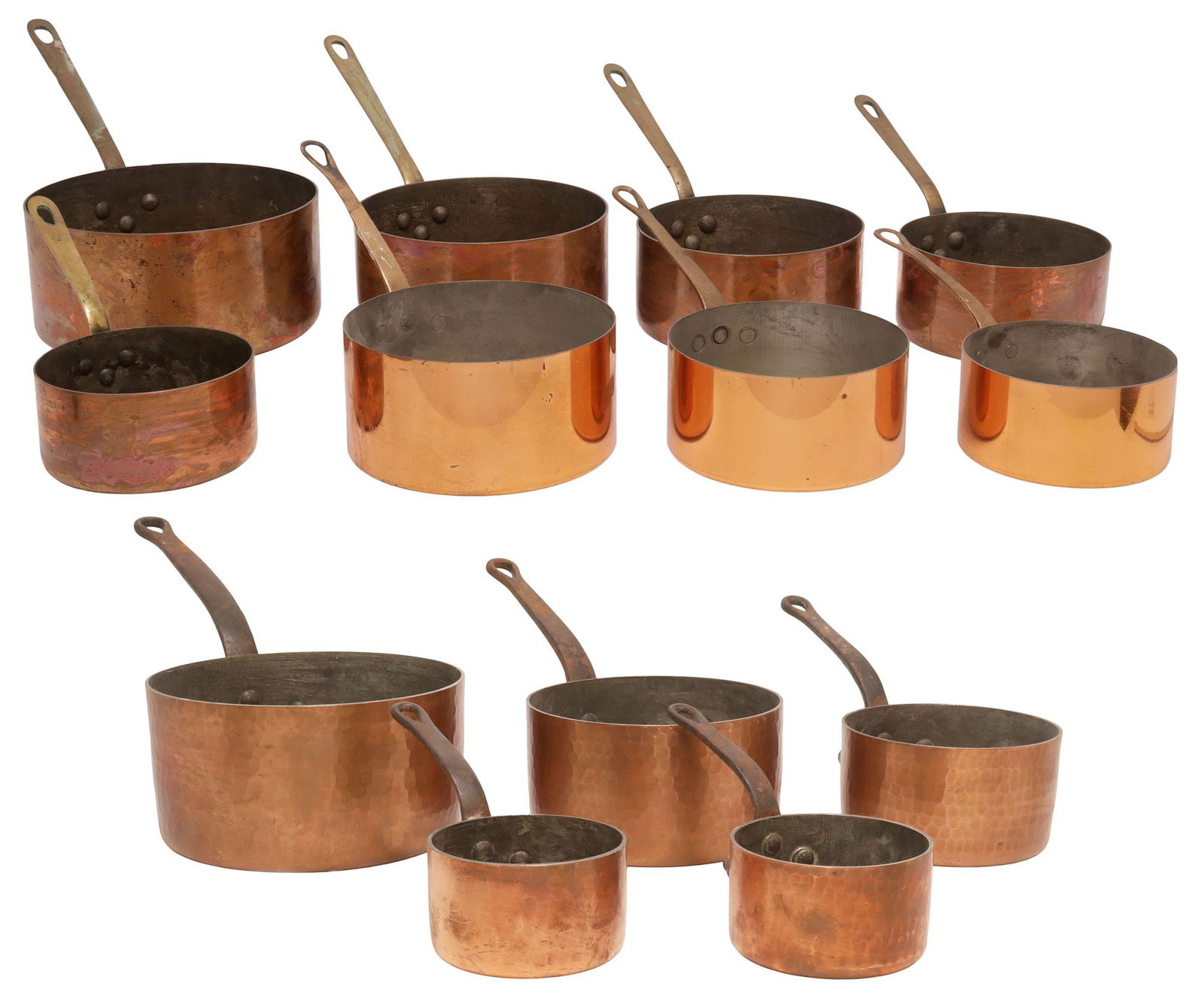 (13) FRENCH GRADUATED COPPER SAUCEPANS, THREE SETS (1 of 5)