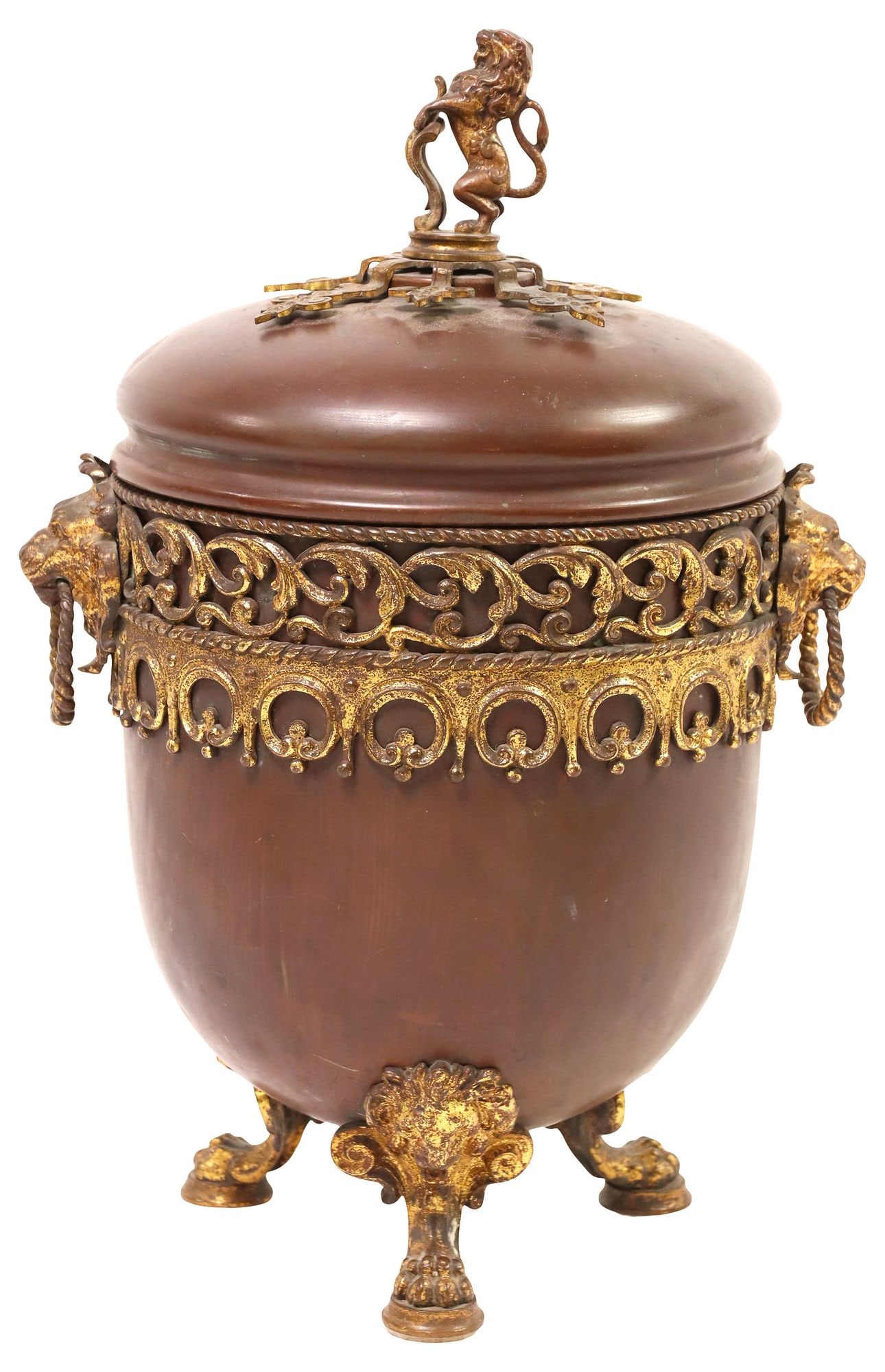 LION RAMPANT COPPER & GILT METAL-MOUNTED ICE BUCKET /  COOLER (1 of 5)