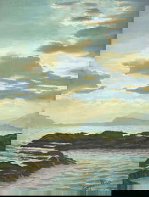 SIGNED ITALIAN SCHOOL PAINTING, ROCKY SHORELINE SEASCAPE