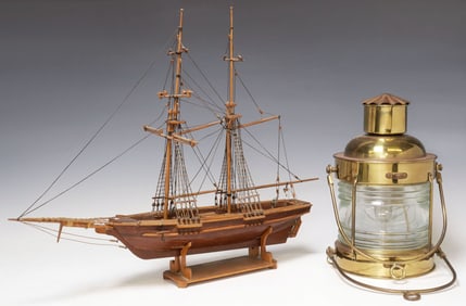 (2) BRASS NAUTICAL LANTERN & CLIPPER SAILING SHIP MODEL
