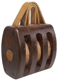 ANTIQUE CONTINENTAL TRIPLE-PULLEY NAUTICAL SHIP'S BLOCK