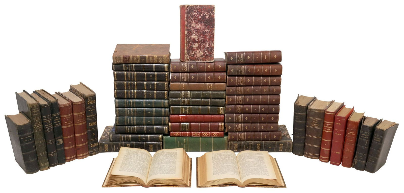 (48) FRENCH LEATHER-BOUND LIBRARY SHELF BOOKS, HISTORY & RELIGION (1 of 4)