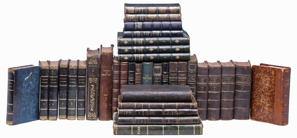 (35) FRENCH LEATHER-BOUND LIBRARY SHELF BOOKS, RELIGION & LAW