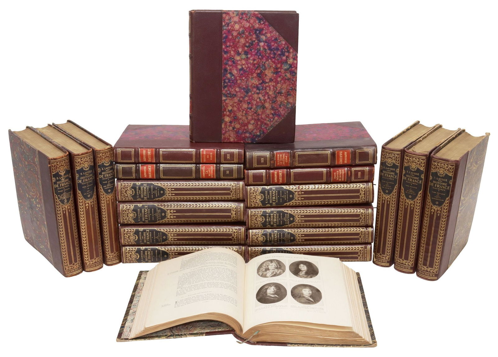 (20) FRENCH LEATHER-BOUND LIBRARY SHELF BOOKS, HISTORY & A. DAUDET (1 of 3)