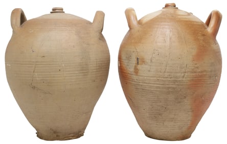 (2) FRENCH PROVINCIAL STONEWARE OIL JUGS