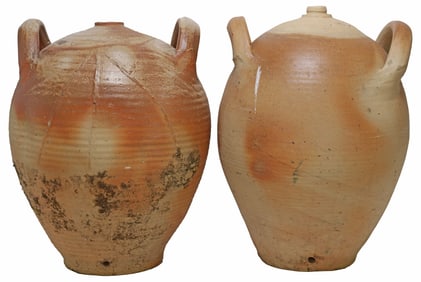 (2) FRENCH PROVINCIAL STONEWARE OIL JUGS