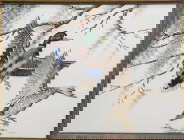 ELISABETH OLIVER (1891-1977) WILDLIFE WATERCOLOR PAINTING, DUCKS, 30" X 40"