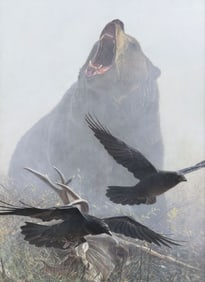 JOHN BANOVICH (B.1964) GICLEE PRINT, 'GRIZZLY ENCOUNTER' 40" X 29"