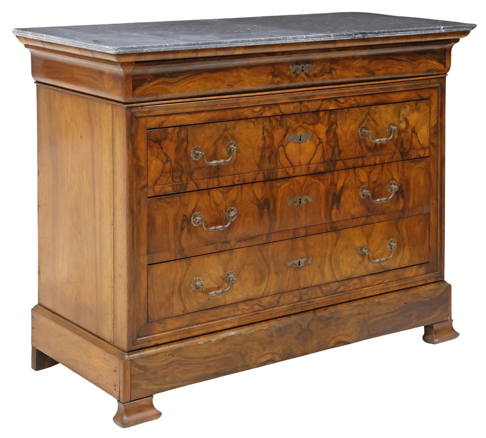 FRENCH LOUIS PHILIPPE MARBLE-TOP BURLED WALNUT COMMODE (1 of 6)