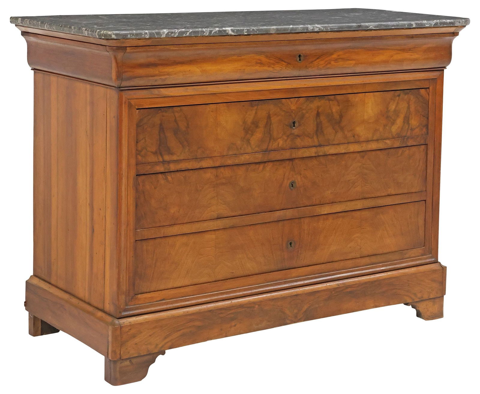 FRENCH LOUIS PHILIPPE MARBLE-TOP FIGURED WALNUT COMMODE (1 of 5)