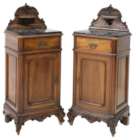 (2) ZIGNAGO & PICASSO LOUIS XV STYLE MARBLE-TOP MAHOGANY NIGHTSTANDS