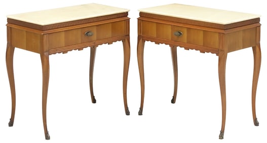 (2) FRENCH LOUIS XV STYLE MARBLE TOP CARVED NIGHTSTANDS