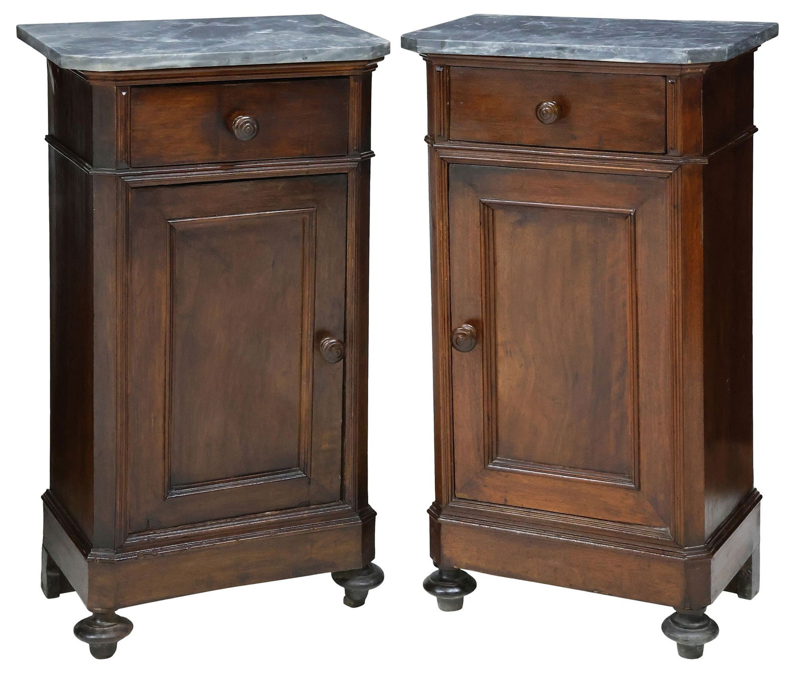 (2) ITALIAN MARBLE-TOP PANELED MAHOGANY NIGHTSTANDS (1 of 5)