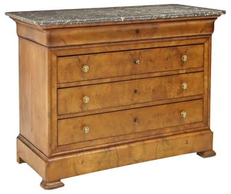 FRENCH LOUIS PHILIPPE MARBLE-TOP BURLED WALNUT COMMODE