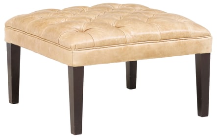 ENGLISH CHESTERFIELD STYLE BUTTON-TUFTED LEATHER OTTOMAN