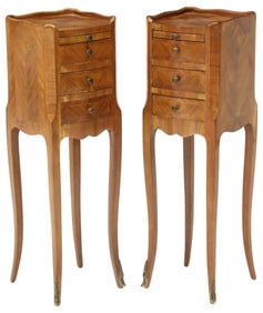 (2) FRENCH LOUIS XV STYLE MATCHED VENEER PETITE NIGHTSTANDS