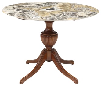 ITALIAN MARBLE-TOP MAHOGANY PEDESTAL TABLE