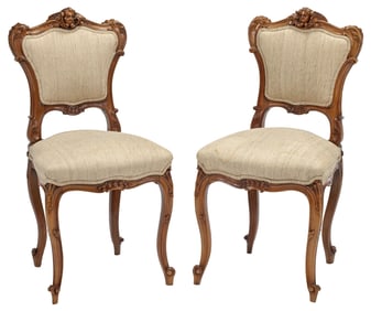 (2) LOUIS XV STYLE CARVED WALNUT MUSIC / SIDE CHAIRS