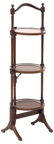 ENGLISH EDWARDIAN FOLDING MAHOGANY 3-TIER CAKE / MUFFIN STAND