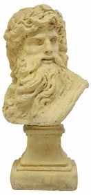 LARGE CAST STONE BUST OF ZEUS, 27"H