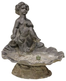 ENGLISH VICTORIAN LEAD PUTTO BIRD BATH GARDEN FOUNTAIN
