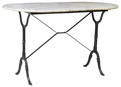 FRENCH MARBLE-TOP CAST IRON BISTRO TABLE
