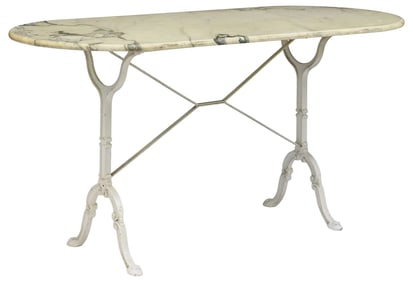 FRENCH MARBLE-TOP PAINTED CAST IRON BISTRO TABLE