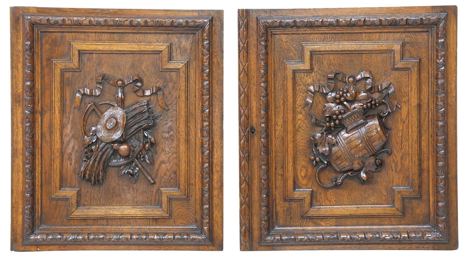 (2) FRENCH ARCHITECTURAL CARVED OAK HARVEST MOTIF CABINET DOORS (1 of 2)