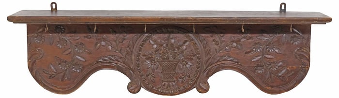 FRENCH PROVINCIAL CARVED OAK WALL-HANGING KITCHEN RACK